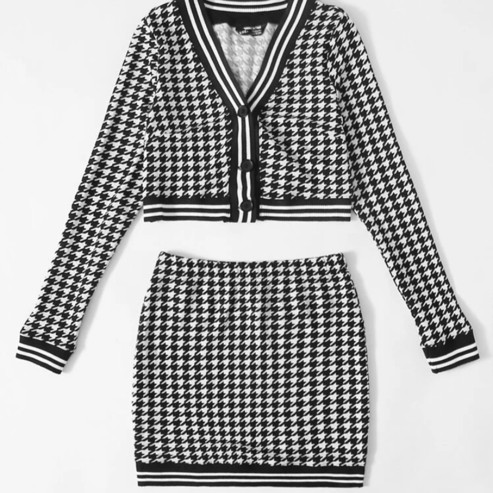 Houndstooth skirt & cardigan set